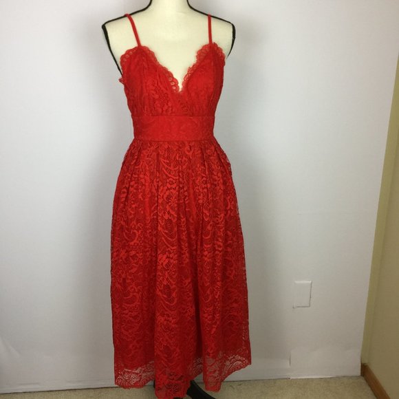 NWT New!! ASOS Midi Fit & Flare Dress Lace Spaghetti - Picture 1 of 12
